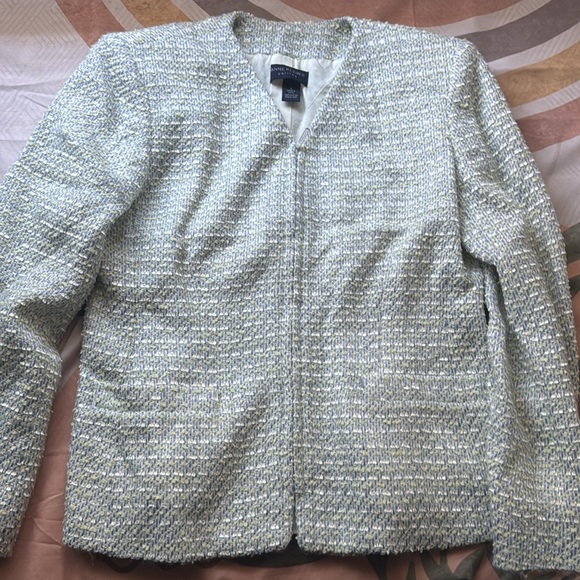 Ann Klein Pastel Green Blue Cream Tweed Jacket - Picture 9 of 13